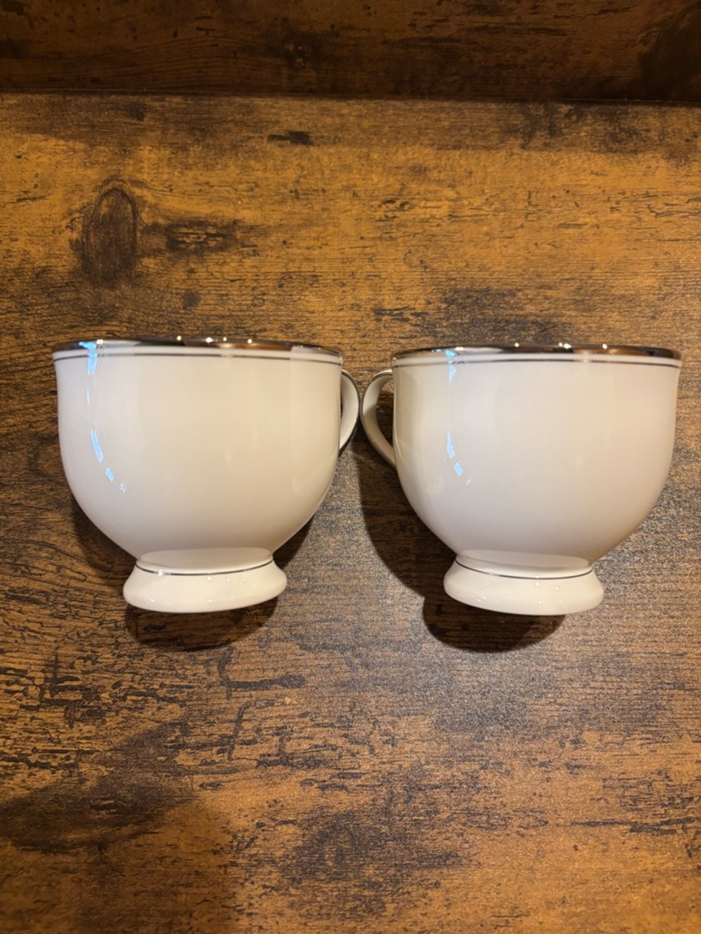 Mikasa White Fine Bone China Tea cups with Silver Rim - Set of 14